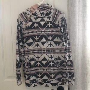 AMPERSAND AVE. Geometric Patterned Hoodie - Black and Cream